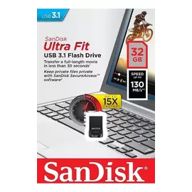 USB 32 GB SanDisk Ultra Fit 3.1 Drive-Small Form Factor Plug & Stay High-Speed [16340]