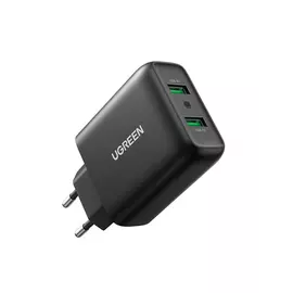 Socket Charger Ugreen 2x USB-A Power Delivery 3.0 Quick Charge 3.0 36Watt 3A , Black , 10216