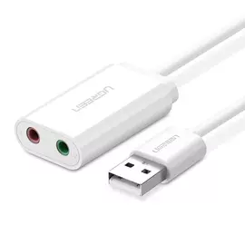 Adapter Ugreen USB-A to dual Audio 1x microphone 1x sound , 2x 3.5mm jack , White , 30143