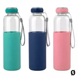Water bottle Bewinner Glass Silicone, Capacity: 600 ml - 7.2 x 7.2 x 25 cm