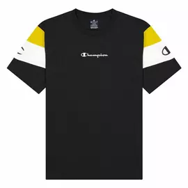 Short Sleeve T-Shirt Champion Crewneck Color Block M Black, Size: L