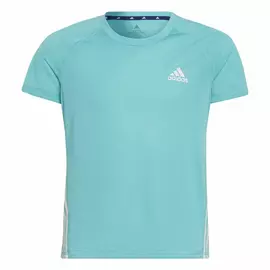 Child's Short Sleeve T-Shirt Adidas Aeroready Three Stripes Aquamarine, Size: 7-8 Years