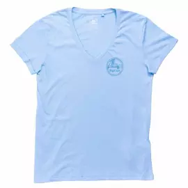 Bluzë për femra me mëngë të shkurtra, me kaçurrela, blu e hapur, Madhësia: L