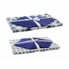 Tablecloth and napkins DKD Home Decor Blue Cotton White (25 x 26 x 0,5 cm) (150 x 250 x 0.5 cm) (2 pcs)