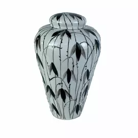 Tibor DKD Home Decor Porcelain Black White Oriental Leaf of a plant (23 x 23 x 33 cm)