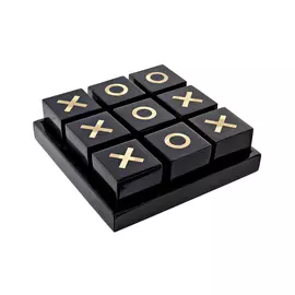Three-in-a-Row Game DKD Home Decor Black White Resin Brass (21 x 21 x 7 cm)