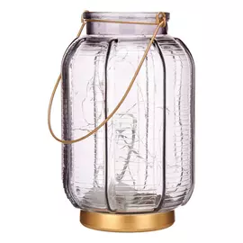 LED Lantern Stripes Grey Golden Glass (13,5 x 22 x 13,5 cm)