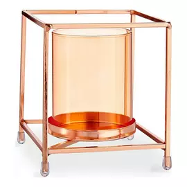 Candleholder Squared Copper Amber Metal Glass (11,5 x 12,6 x 11,5 cm)