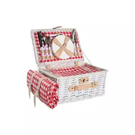 Basket DKD Home Decor Picnic Red White wicker (40 x 28 x 20 cm)