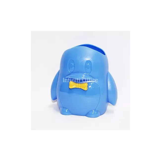 Penguin shaped plastic stationery cup (blue and yellow)