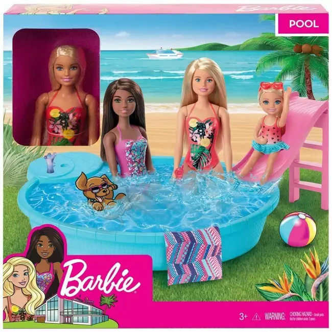 Set lojërash për kukulla dhe pishina Barbie