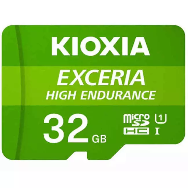 Kartë memorie Micro SD me përshtatës Kioxia Exceria Endurance High Class 10 UHS-I U3 Green, Kapaciteti: 32 GB