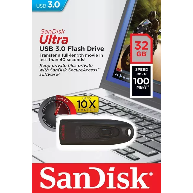 USB 32 GB SanDisk Ultra 100 Mb/S 3.0 Pendrive