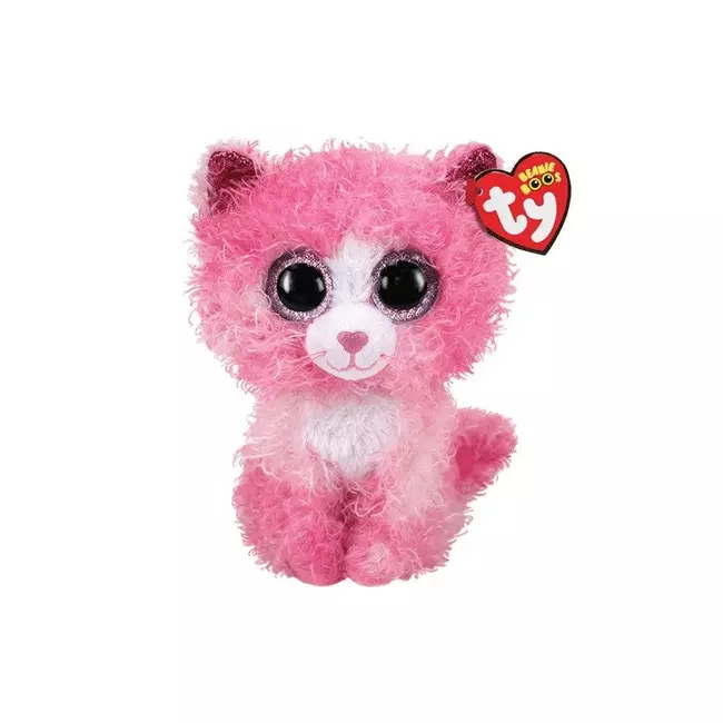 Plush Ty Beanie Boos Reagen Pink Cat With Curley Hair 24cm