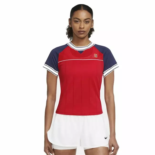 Women’s Short Sleeve T-Shirt Nike Blue Tennis Red, Size: S