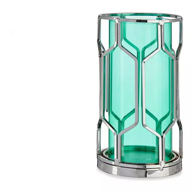 Candleholder Silver Blue Metal Glass (11,5 x 19,5 x 11,5 cm)