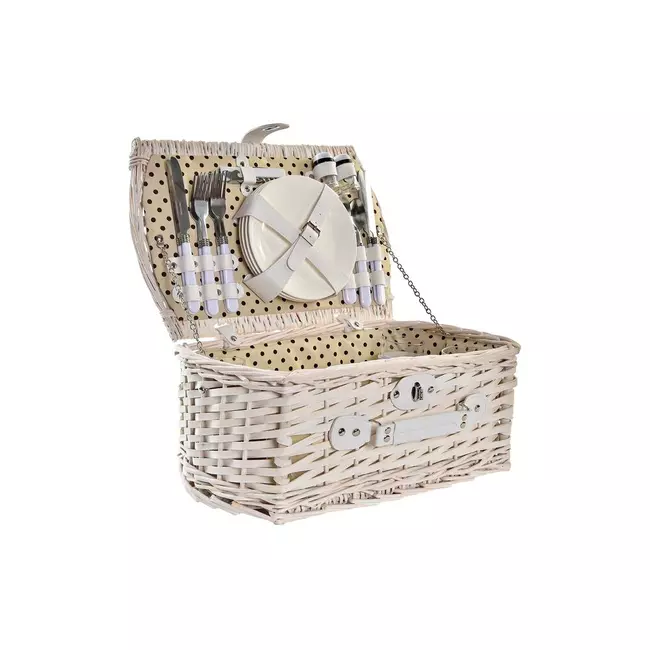 Basket DKD Home Decor wicker Picnic Beige Polyester White (44 x 28 x 19 cm)  