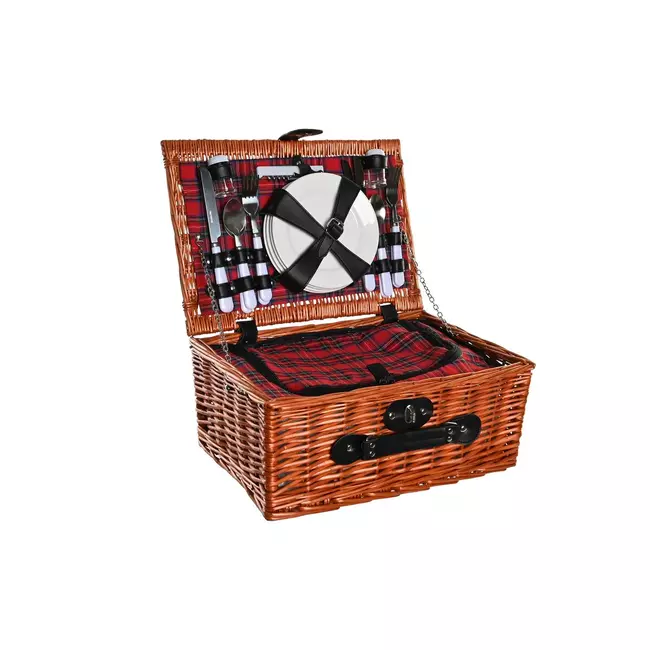 Basket DKD Home Decor Picnic Natural Red wicker (48 x 28 x 18 cm)